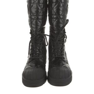 Christian Dior Black Rain  Leather Combat Boots with Heavy-Duty Sole